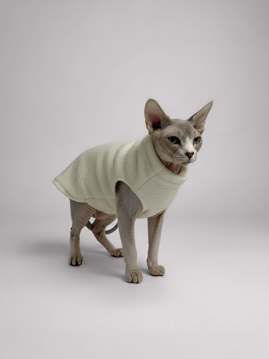 Ivory Bouclé Sphynx Cat Turtleneck